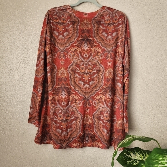 Soft Surroundings Red Paisley Peasant Flowy Long Sleeve Boho Tunic Top L - Picture 2 of 10